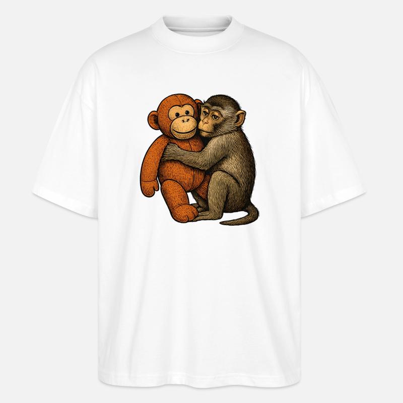 Câlin de singe : Amitié de singe - T-shirt bio Blaster 2.0 coupe oversize Stanley/Stella Unisexe - blanc