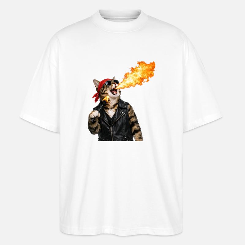 Feuerkatze Bikerlook - Stanley/Stella Oversized Unisex Bio T-Shirt Blaster 2.0 - Weiß