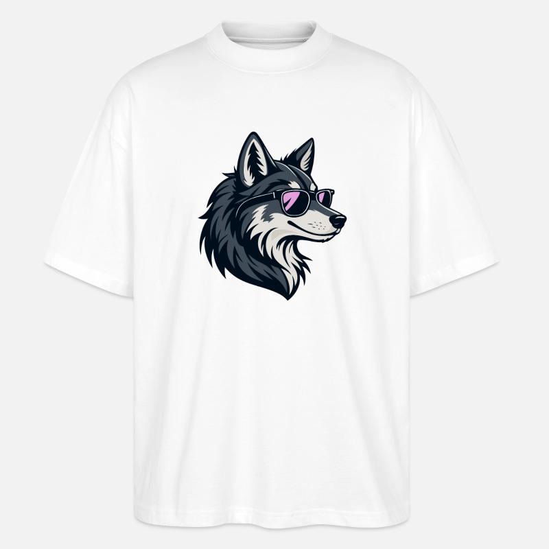 Schicker Wolf mit rosaroter Brille - Stanley/Stella Oversized Unisex Bio T-Shirt Blaster 2.0 - Weiß
