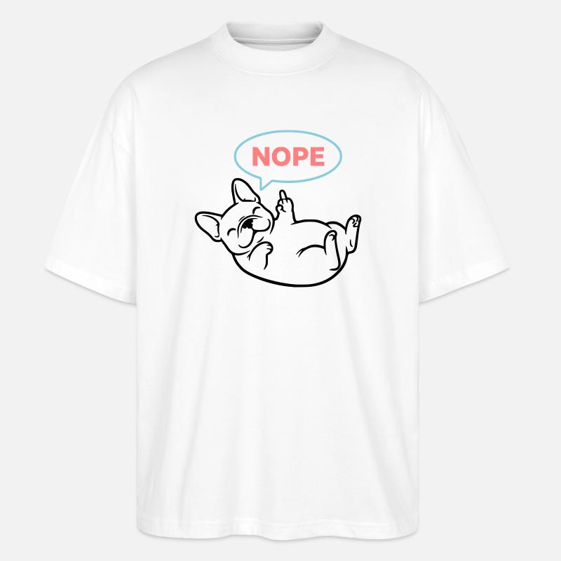 Frenchie Hund Nope Comic Bunt - Stanley/Stella Oversized Unisex Bio T-Shirt Blaster 2.0 - Weiß