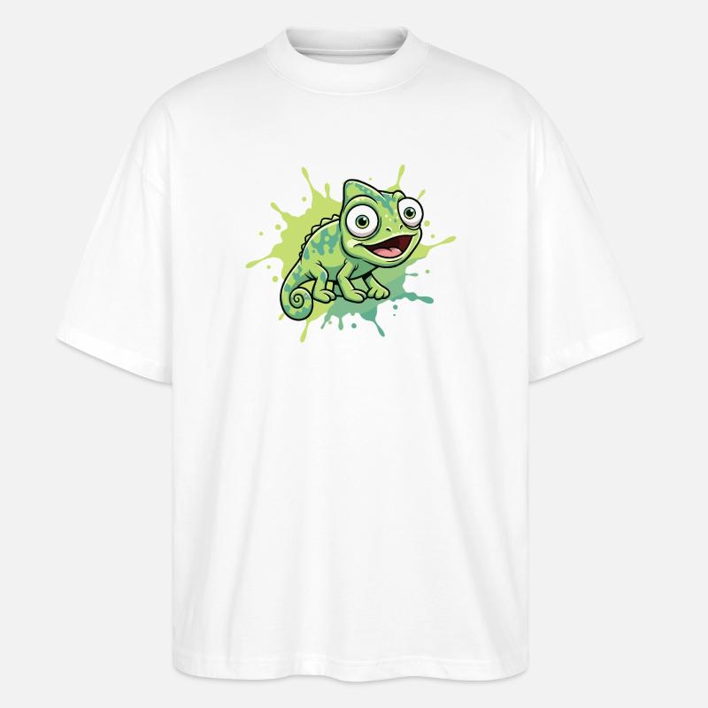 Fröhlicher Chamäleon Spritzer - Stanley/Stella Oversized Unisex Bio T-Shirt Blaster 2.0 - Weiß