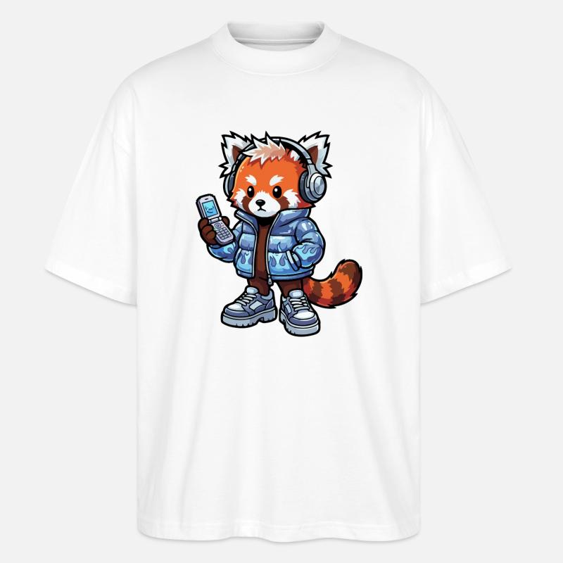 Roter Panda mit Kopfhörern 90er - Stanley/Stella Oversized Unisex Bio T-Shirt Blaster 2.0 - Weiß