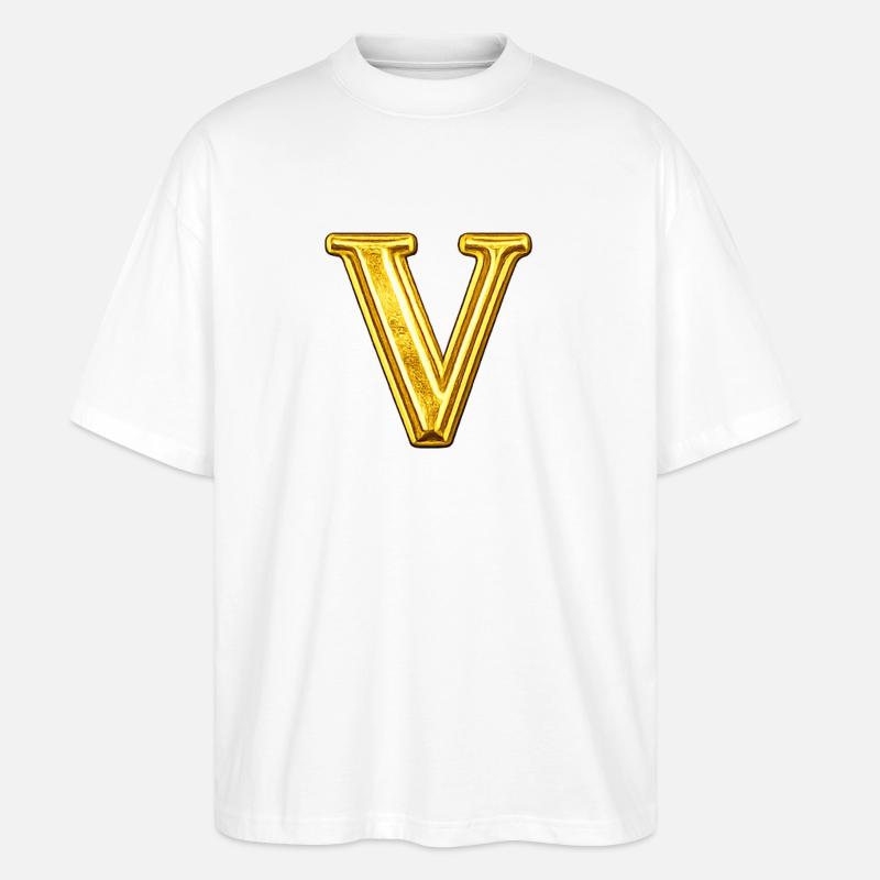 Goldenes V Monogramm - glänzend - Stanley/Stella Oversized Unisex Bio T-Shirt Blaster 2.0 - Weiß