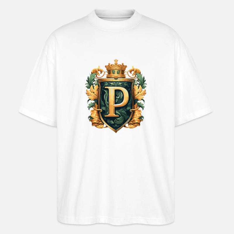 P Buchstabe Name Krone - Stanley/Stella Oversized Unisex Bio T-Shirt Blaster 2.0 - Weiß