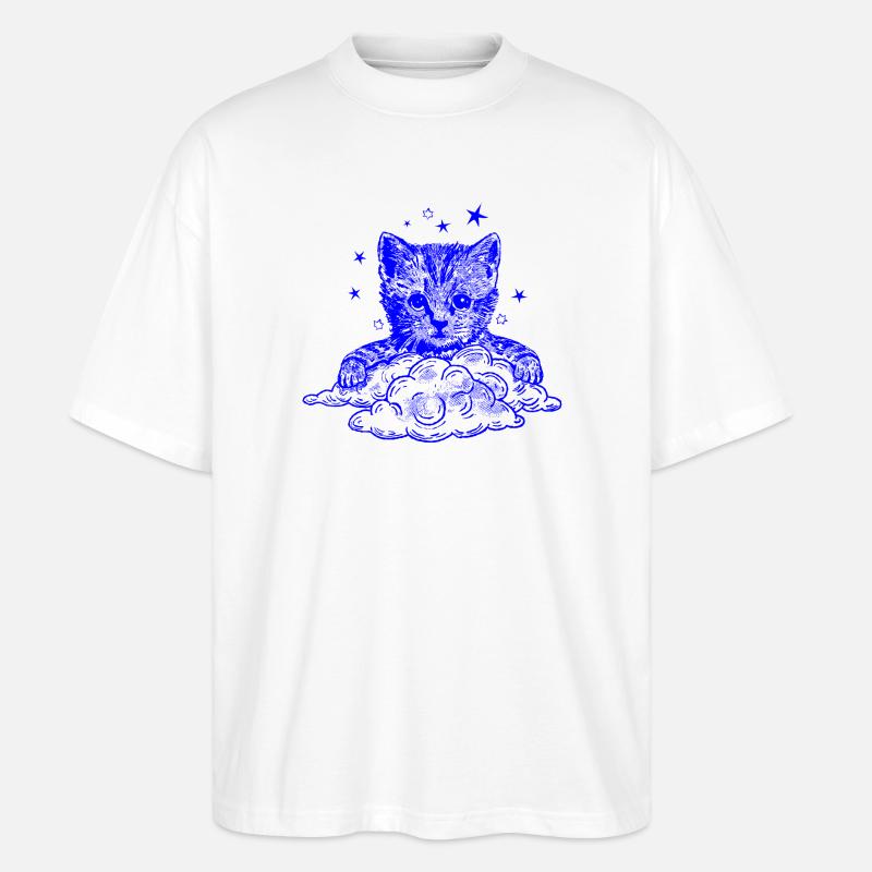 Blauer Katze auf Wolken - Stanley/Stella Oversized Unisex Bio T-Shirt Blaster 2.0 - Weiß