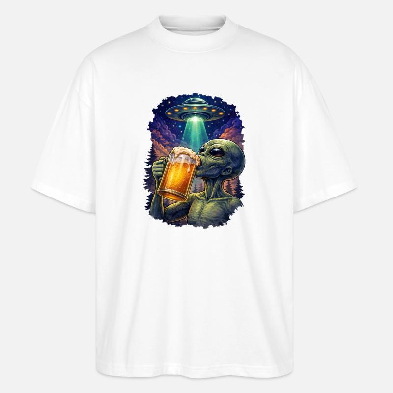 Alien Drinking Beer UFO - Stanley/Stella Oversized Unisex Bio T-Shirt Blaster 2.0 - Weiß
