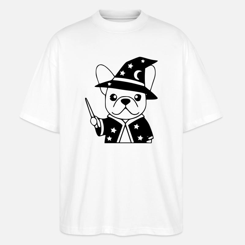 Frenchie Wizard Magic Outline - Stanley/Stella Oversized Unisex Organic T-shirt Blaster 2.0 - white