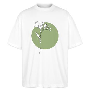 Freesia Line Art Floral Illustration - Stanley/Stella Oversized Unisex Organic T-shirt Blaster 2.0 - white - Front - Alina (178cm) & Michal (187cm)