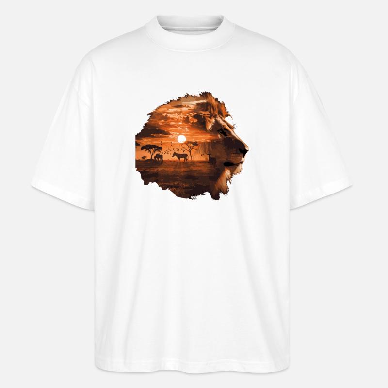 Löwe Savanne Sunset Double Exposure Design - Stanley/Stella Oversized Unisex Bio T-Shirt Blaster 2.0 - Weiß