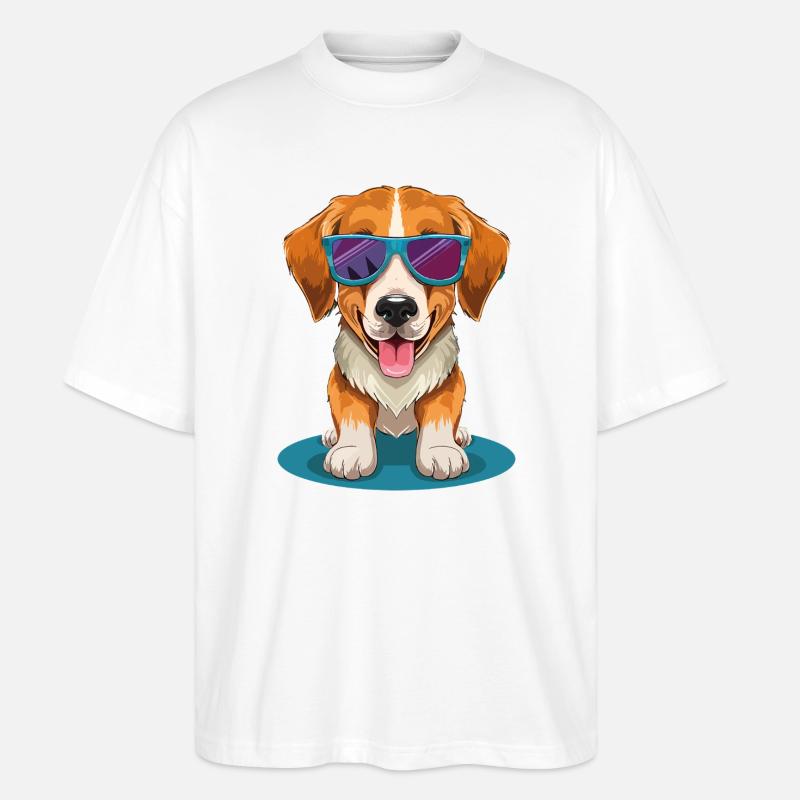 Beagle avec des lunettes de soleil - T-shirt bio Blaster 2.0 coupe oversize Stanley/Stella Unisexe - blanc