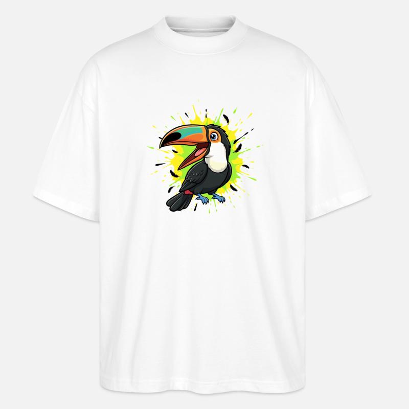 Kunterbunter Tukane Farbsplash - Stanley/Stella Oversized Unisex Bio T-Shirt Blaster 2.0 - Weiß