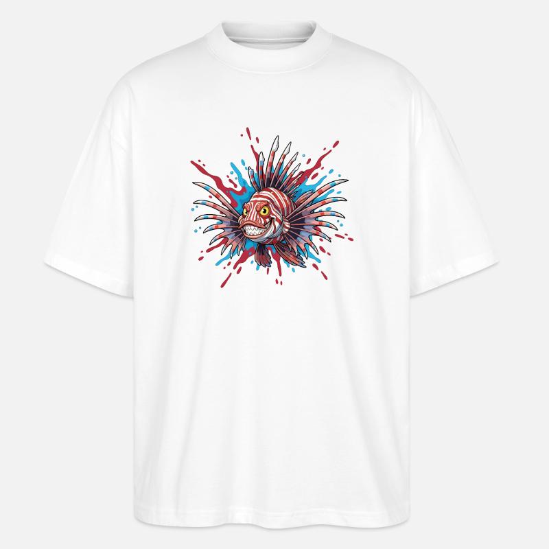 Stachelfisch mit Buntakzent - Stanley/Stella Oversized Unisex Bio T-Shirt Blaster 2.0 - Weiß