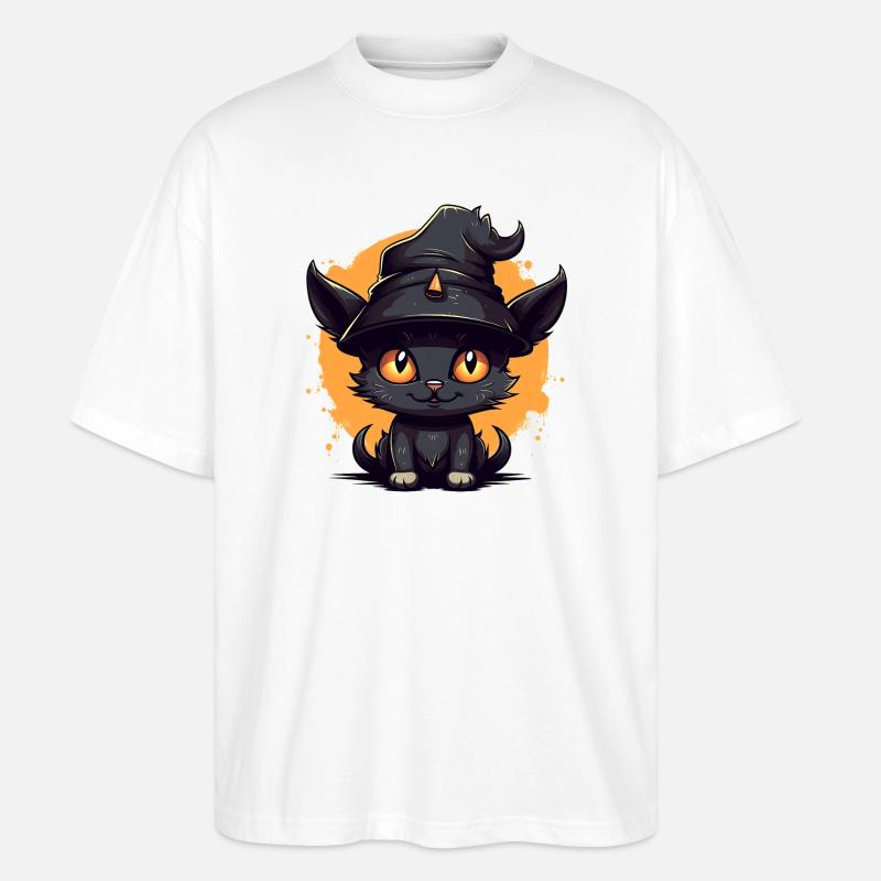Hexenkatze im Halloween-Look - Katze - Stanley/Stella Oversized Unisex Bio T-Shirt Blaster 2.0 - Weiß