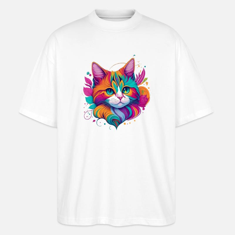 Art de portrait coloré de chat - Chat - T-shirt bio Blaster 2.0 coupe oversize Stanley/Stella Unisexe - blanc