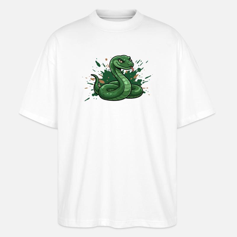 Grüne Comic-Schlange mit Spritz-Splash - Stanley/Stella Oversized Unisex Bio T-Shirt Blaster 2.0 - Weiß