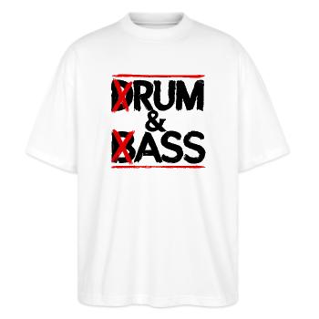 Drum & Bass / Rum & Ass Drummer Band Musik - Stanley/Stella Oversized Unisex Bio T-Shirt Blaster 2.0 - Weiß - Vorne - Alina (178cm) & Michal (187cm)