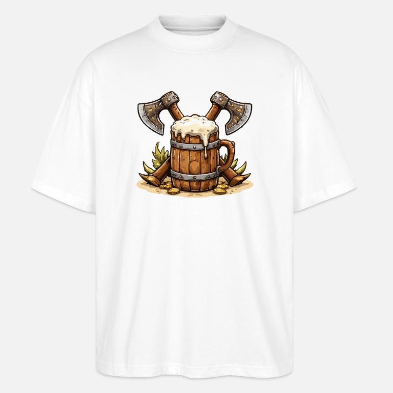 Bierfass mit Äxten Wikinger - Stanley/Stella Oversized Unisex Bio T-Shirt Blaster 2.0 - Weiß