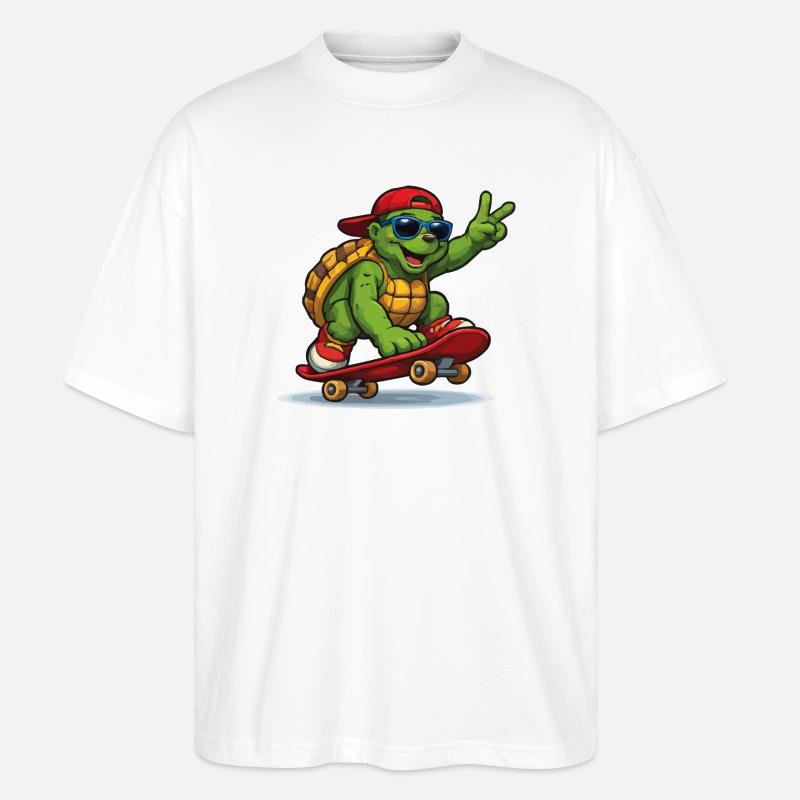 Schildkröte auf Skateboard mit Stil - Stanley/Stella Oversized Unisex Bio T-Shirt Blaster 2.0 - Weiß