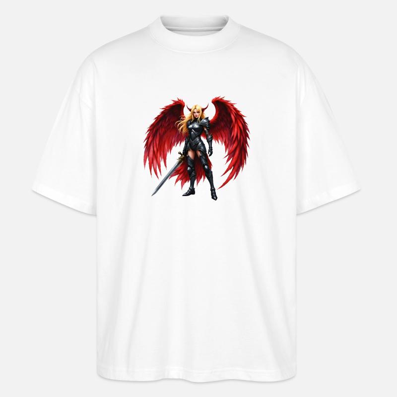 Karmesinroter geflügelter Krieger - Stanley/Stella Oversized Unisex Bio T-Shirt Blaster 2.0 - Weiß
