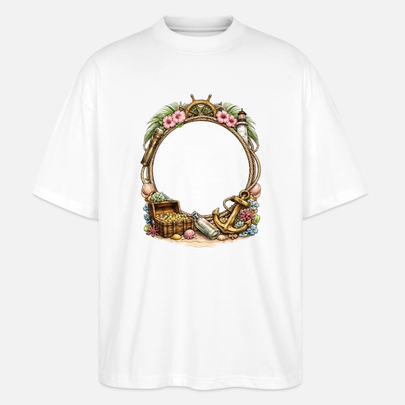 Maritime frame with treasure and anchor - Stanley/Stella Oversized Unisex Organic T-shirt Blaster 2.0 - white