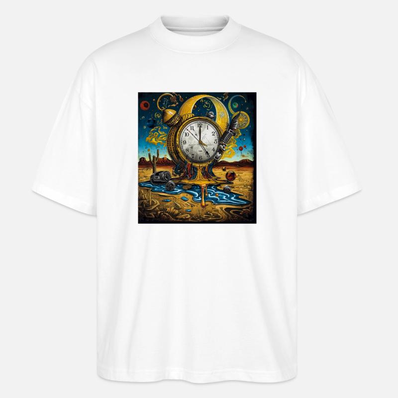 Floating Time Clock in Sand Desert - Stanley/Stella Oversized Unisex Organic T-shirt Blaster 2.0 - white