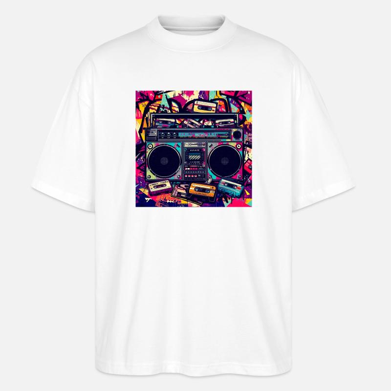 Boombox Graffiti Neon Retro - Stanley/Stella Oversized Unisex Bio T-Shirt Blaster 2.0 - Weiß