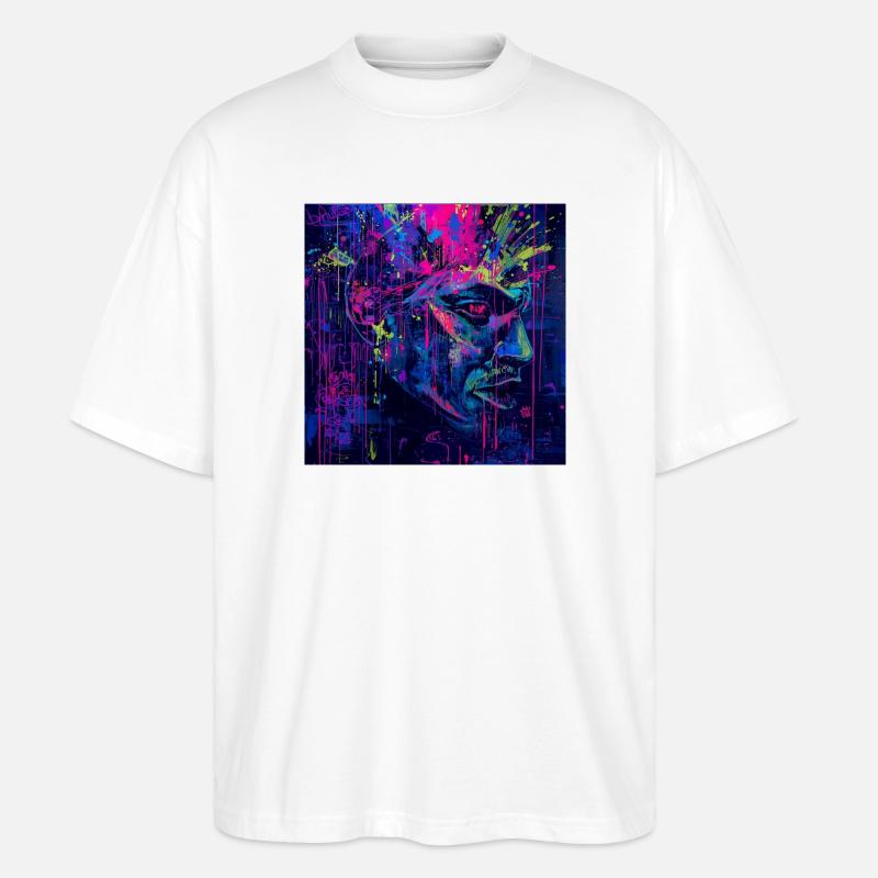 Neon-Graffiti-Porträtspritzer - Stanley/Stella Oversized Unisex Bio T-Shirt Blaster 2.0 - Weiß