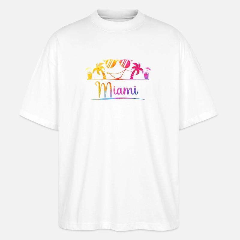 Miami Strandpalmen Regenbogen-Design - Stanley/Stella Oversized Unisex Bio T-Shirt Blaster 2.0 - Weiß