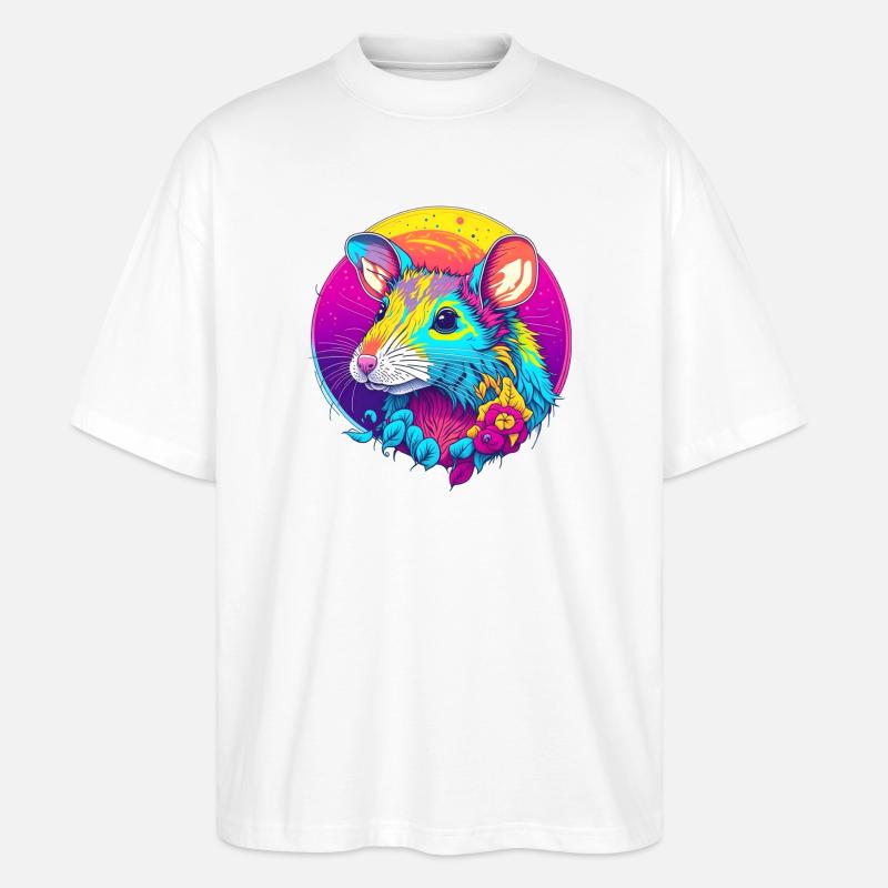 Psychedelische Neonratte mit Blüten - Stanley/Stella Oversized Unisex Bio T-Shirt Blaster 2.0 - Weiß