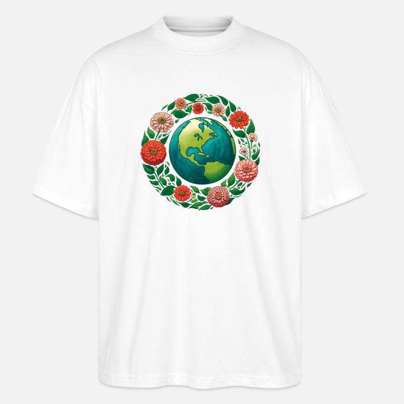 Erde in Blühendem Ring - Stanley/Stella Oversized Unisex Bio T-Shirt Blaster 2.0 - Weiß