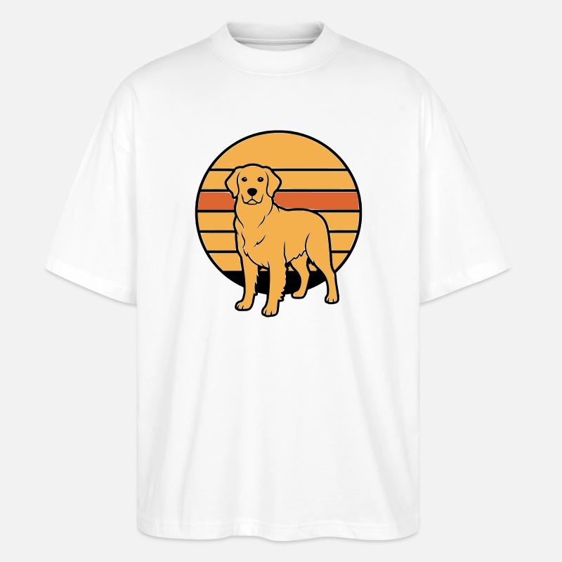 Hund Retriever Retro Sunset - Stanley/Stella Oversized Unisex Bio T-Shirt Blaster 2.0 - Weiß