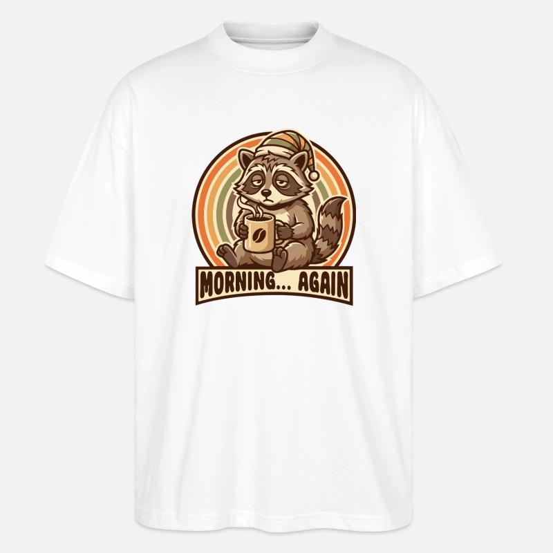 Morgenmuffel Waschbär mit Kaffee - Stanley/Stella Oversized Unisex Bio T-Shirt Blaster 2.0 - Weiß