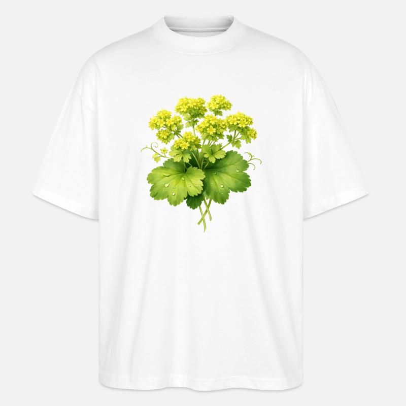 Frauenmantel Pflanze mit Blüten  - Stanley/Stella Oversized Unisex Bio T-Shirt Blaster 2.0 - Weiß