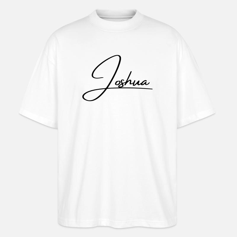 Joshua Name - Elegant Cursive Script - Stanley/Stella Oversized Unisex Organic T-shirt Blaster 2.0 - white