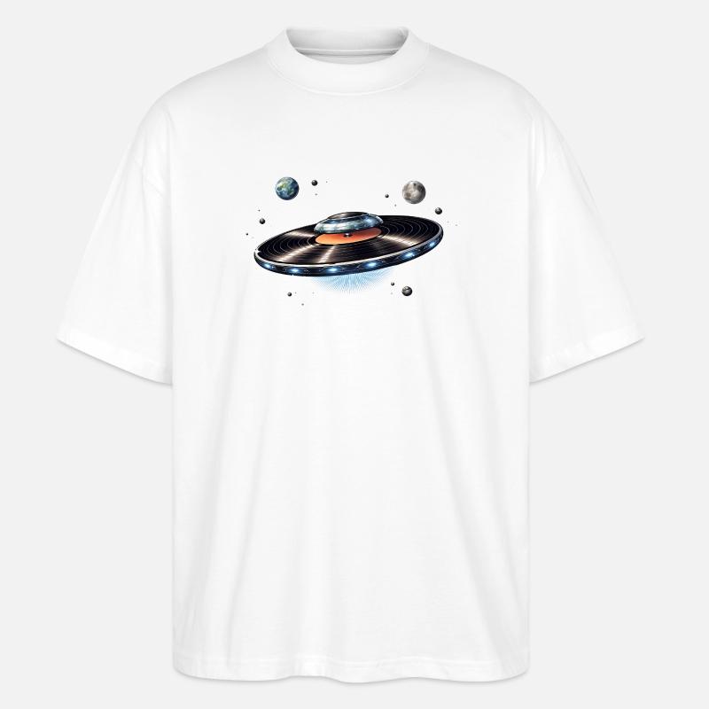 OVNI tiré d’un disque vinyle dans l’espace - T-shirt bio Blaster 2.0 coupe oversize Stanley/Stella Unisexe - blanc