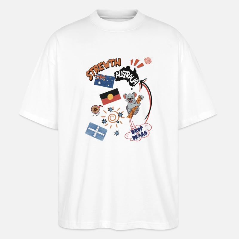 Collage australien Strewth & Drop bears - T-shirt bio Blaster 2.0 coupe oversize Stanley/Stella Unisexe - blanc