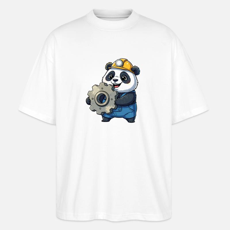 Panda Bauarbeiter mit Zahnrad - Stanley/Stella Oversized Unisex Bio T-Shirt Blaster 2.0 - Weiß
