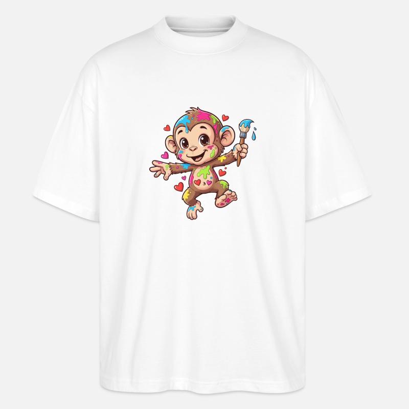 Farbenfroher Malaffe - Stanley/Stella Oversized Unisex Bio T-Shirt Blaster 2.0 - Weiß