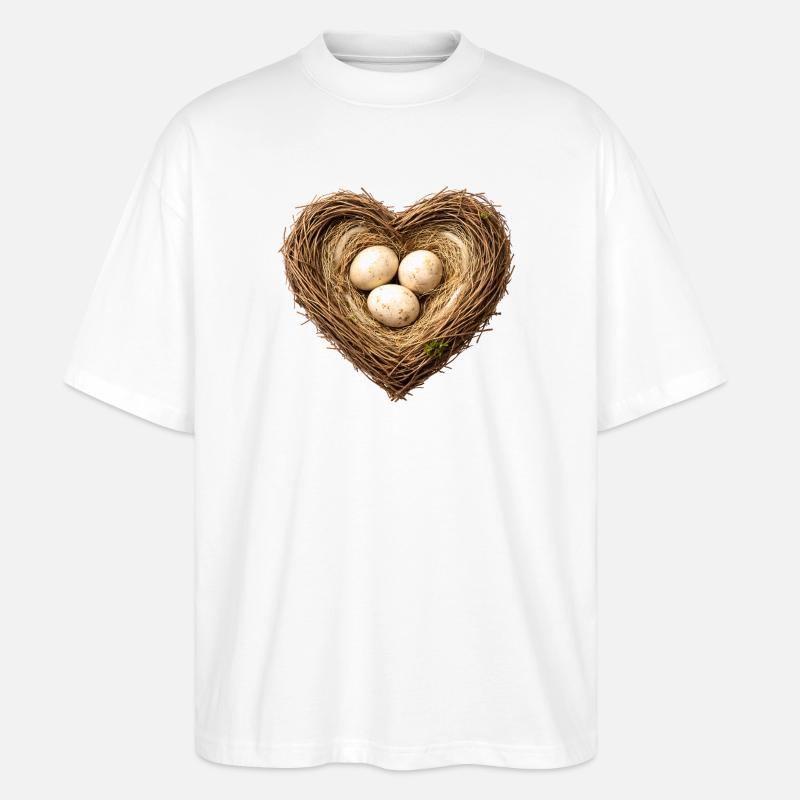 Herzförmiges Vogelnest mit Eiern - Stanley/Stella Oversized Unisex Bio T-Shirt Blaster 2.0 - Weiß