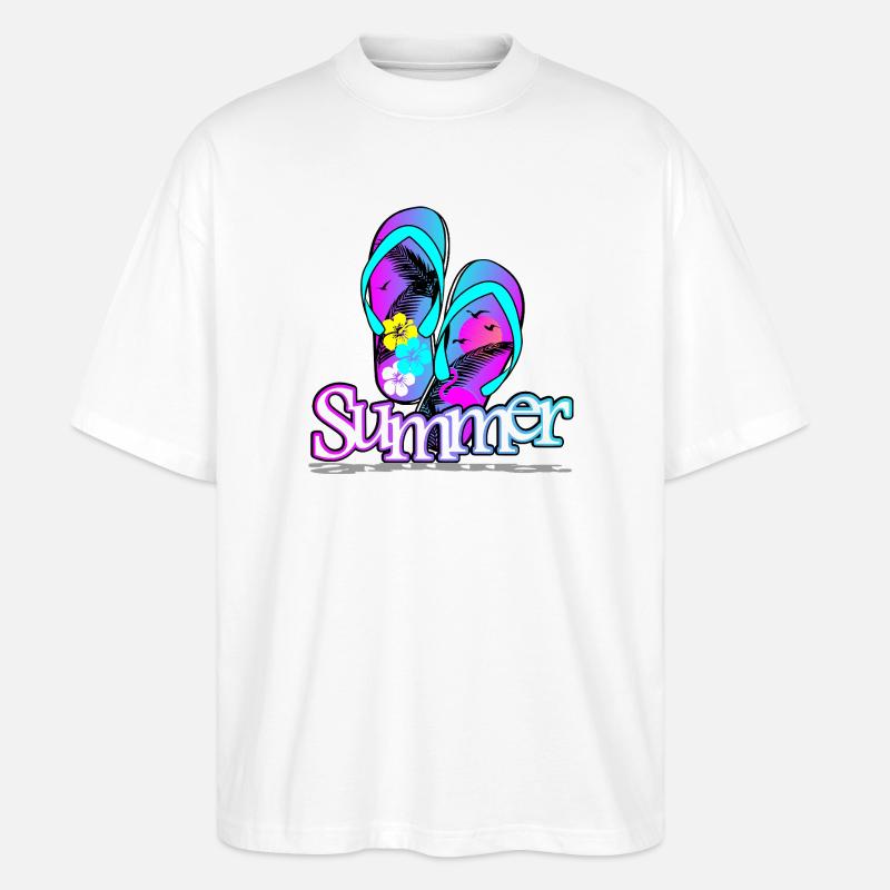 Sommer Flipflop - Stanley/Stella Oversized Unisex Bio T-Shirt Blaster 2.0 - Weiß