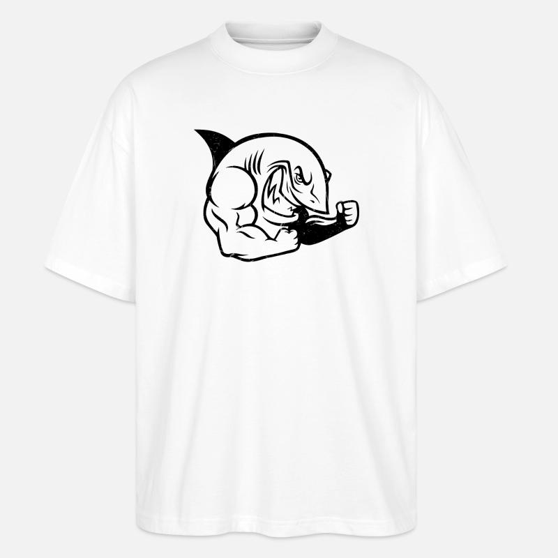 Silhouette d’entraînement musclé de bodybuilder requin - T-shirt bio Blaster 2.0 coupe oversize Stanley/Stella Unisexe - blanc