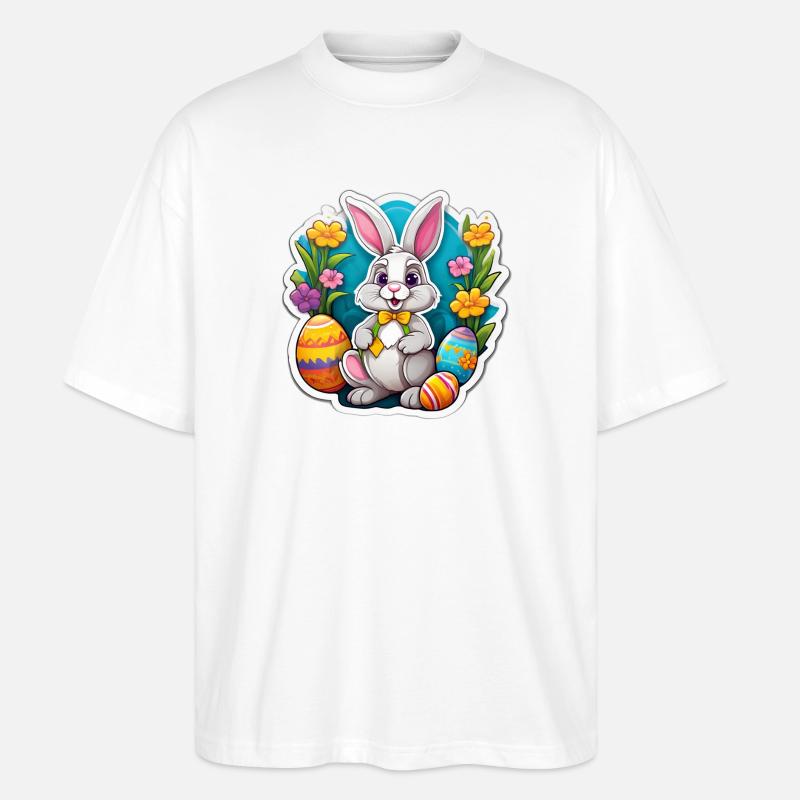 Pastel Easter Bunny and Flowering Eggs - Stanley/Stella Oversized Unisex Organic T-shirt Blaster 2.0 - white