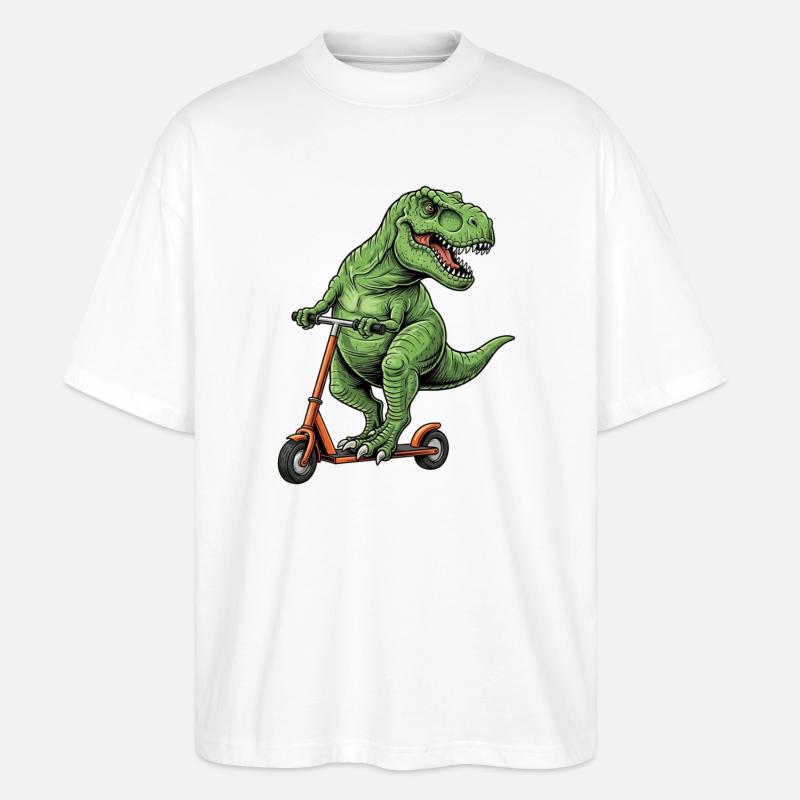 Dinosaurier-Roller T-Rex auf Scooter-Geschenken - Stanley/Stella Oversized Unisex Bio T-Shirt Blaster 2.0 - Weiß
