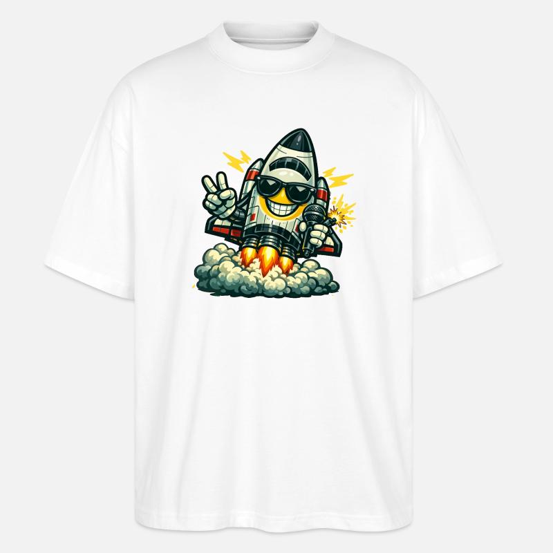 Canard Fusée Spatiale avec Micro - T-shirt bio Blaster 2.0 coupe oversize Stanley/Stella Unisexe - blanc