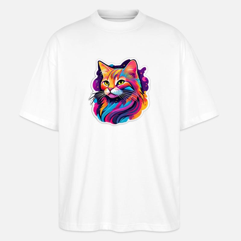 Regenbogen-Helle Katze - Stanley/Stella Oversized Unisex Bio T-Shirt Blaster 2.0 - Weiß