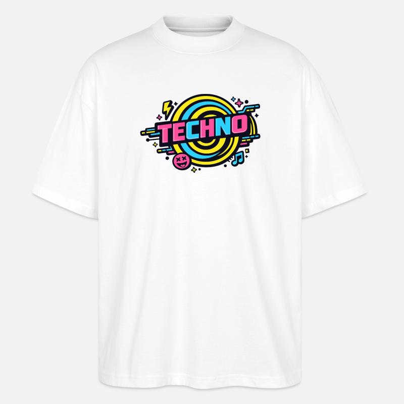 Techno Neon Retro Circle - T-shirt bio Blaster 2.0 coupe oversize Stanley/Stella Unisexe - blanc