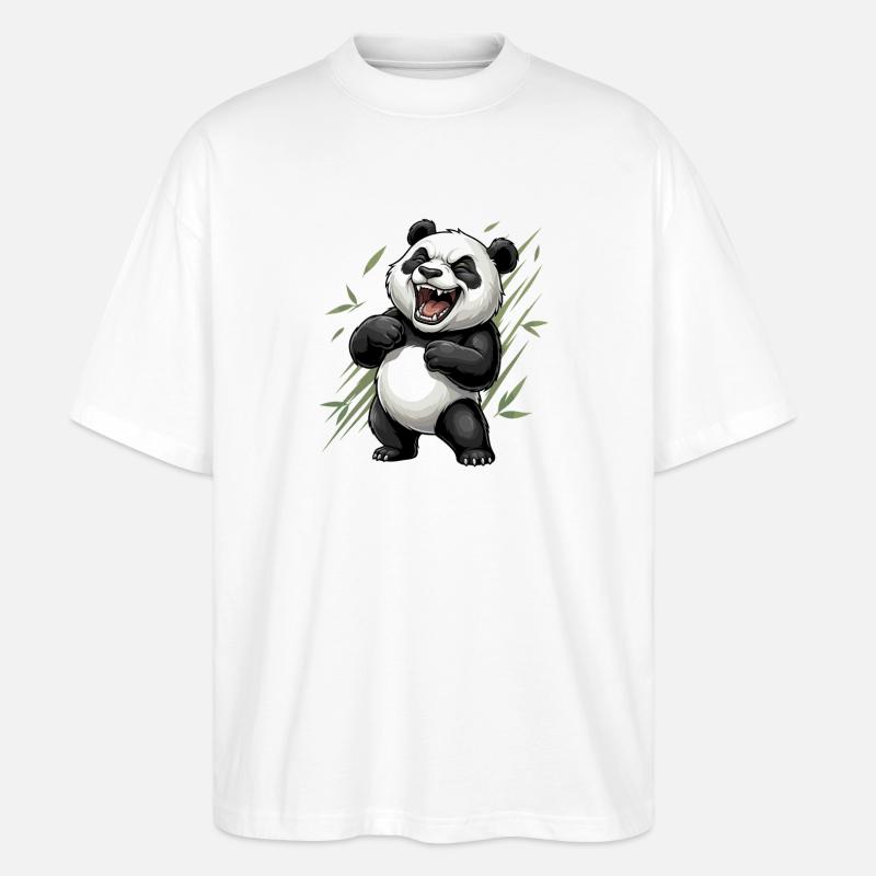 Lachender Panda im Bambus-Panorama - Stanley/Stella Oversized Unisex Bio T-Shirt Blaster 2.0 - Weiß