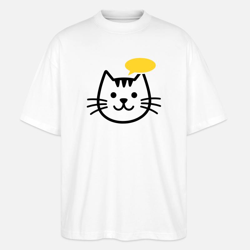 Katzenkopf mit gelber Sprechblase - Stanley/Stella Oversized Unisex Bio T-Shirt Blaster 2.0 - Weiß