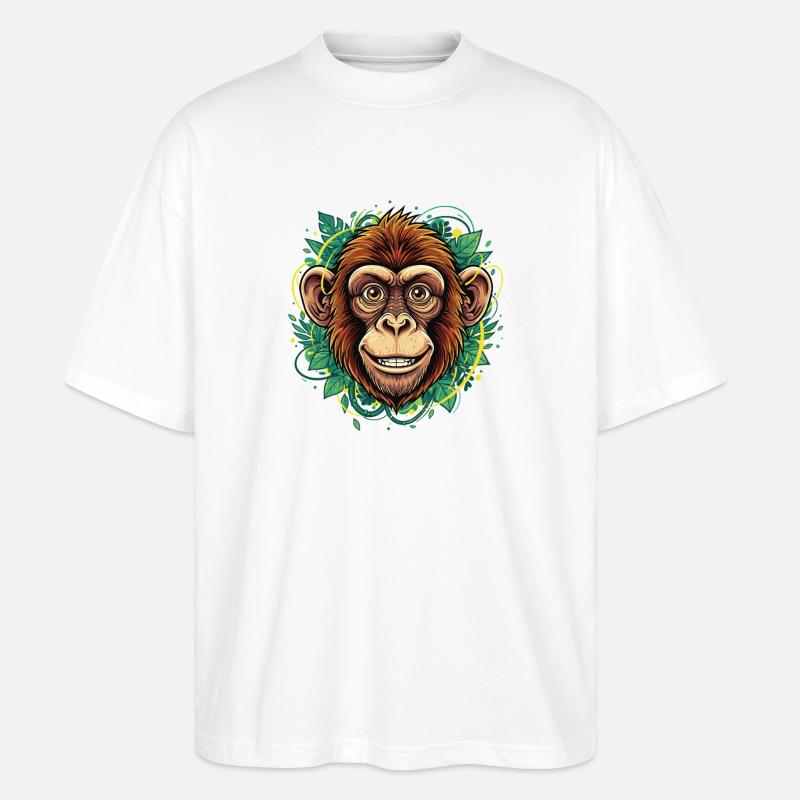 Tropical Monkey Head with Leaf Wreath - Stanley/Stella Oversized Unisex Organic T-shirt Blaster 2.0 - white