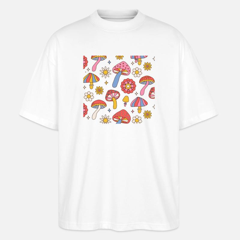 Retro Mushroom Flower Pattern 70s Design - Stanley/Stella Oversized Unisex Bio T-Shirt Blaster 2.0 - Weiß